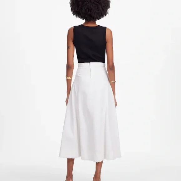 Madewell Denim Fluted Midi Skirt In Tile White Size 26 NWT - Picture 3 of 6